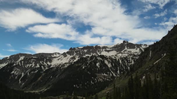 Drone Footage Snow Capped Rocky Mountains — Stock Video