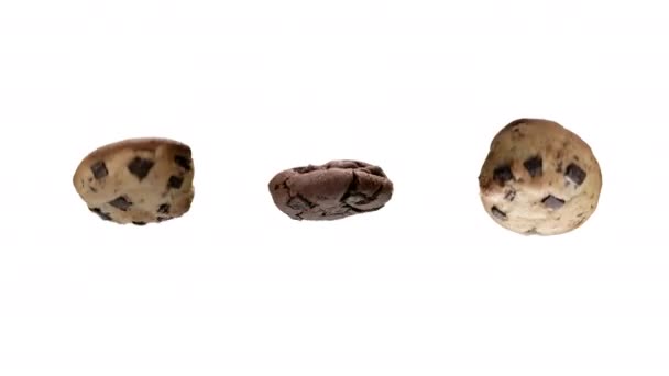 Three Cookies Rotating Isolated White Background Close — Video Stock