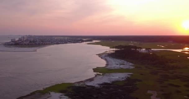 North Myrtle Beach Sunset Marsh Ocean Inlet — 비디오
