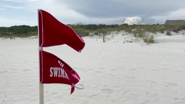 Никаких Плавательных Флагов Пляже Время Урагана — стоковое видео