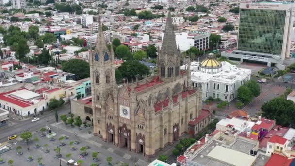 Aerial View Mexican Neo Gothic Style Church — Vídeo de stock