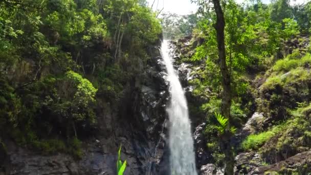 Descending View Beautiful Waterfall Lush Jungle Vietnam — Stockvideo