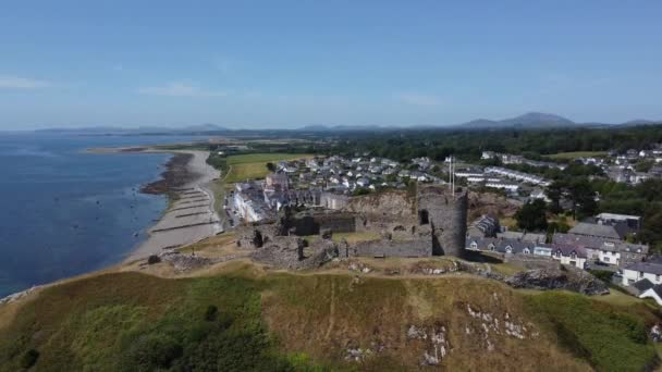 Drone Footage Criccieth Castle North Wales Coast Area Gwynedd Wales — Stockvideo