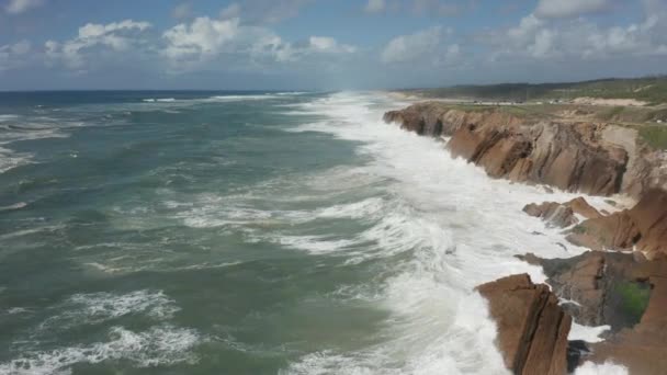 Flying Low Heavy White Waves Restless Sea — Video