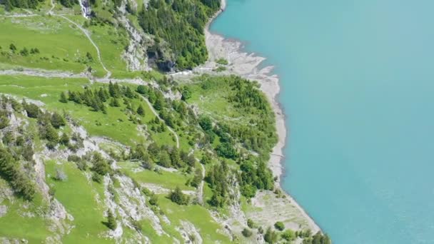 Aerial Beautiful Green Shoreline Beautiful Lake — Video