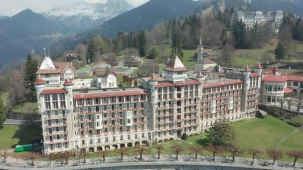 Aerial Overview Beautiful Hotel Located Hills Montreux Switzerland — 비디오