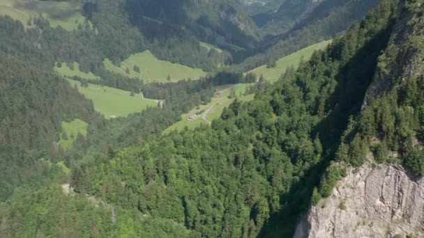 Aerial View Green Valley Drone Pulling Back Revealing Mesmerizing Green — Videoclip de stoc