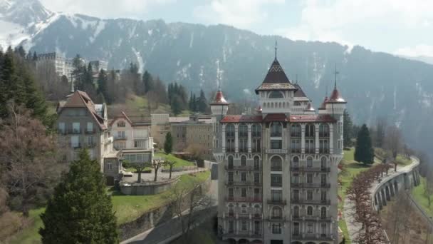 Aerial Orbit Beautiful Swiss Hotel Management School Hills Switzerland Shms — Wideo stockowe