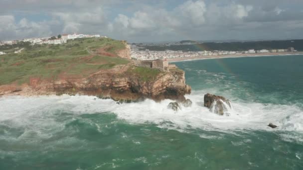 Flying Wild Sea Crashing Rocks Fort Miguel Arcanjo Michael Archangel — Stock video