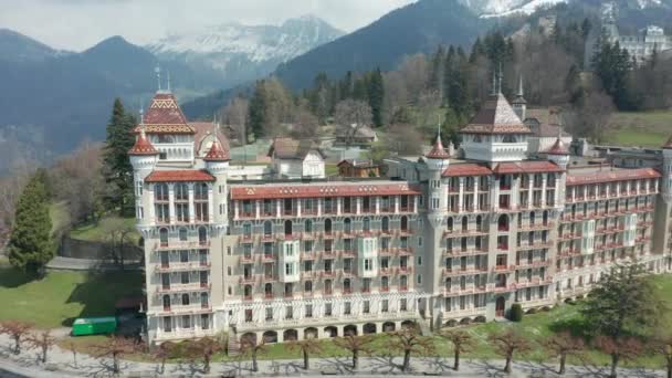 Stunning Aerial Swiss Hotel Management School Located Caux Palace Hotel — Wideo stockowe