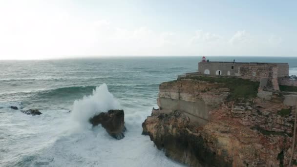 Fantastisk Antenn Miguel Arcanjo Michael Ärkeängeln Fästning Portugal Med Höga — Stockvideo