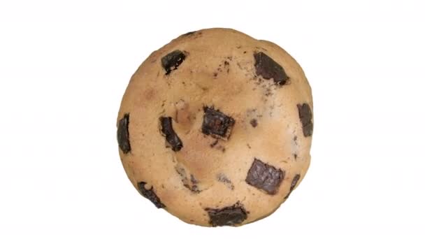 Top View Mouth Watering Chocolate Chip Cookie Rolling White Background — Wideo stockowe