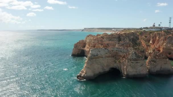 Beautiful Aerial Eroded Cliffs Stunning Blue Sea — Video