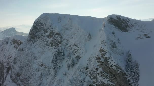 Drone Flying Mountain Summit Reveal Small Tunnel Systems Top — Video Stock