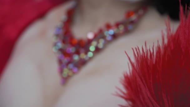 Closeup Drag Queen Red Necklace Lgbt Transgender Concept — Vídeos de Stock