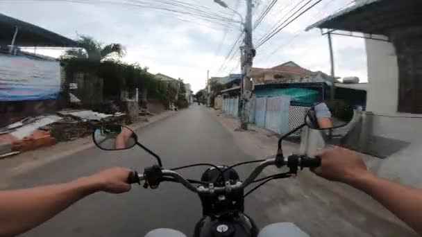 First Person View Riding Motorcycle Rural Town Vietnam Driving Tight — Stok video