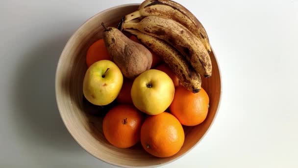 Big Bowl Fruit Seen Has Different Fruits Apple Pear Oranges — Vídeos de Stock