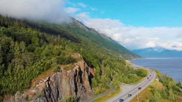 Drone Video Seward Highway Alaska Route Shore Turnagain Arm — Stok video