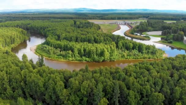 Drone Video Chena River Campground Fairbanks Alaska — Vídeos de Stock