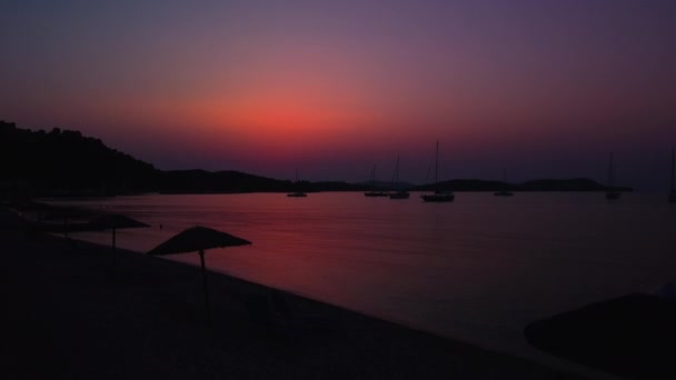 Sailboats Mediterranean Sea Beautiful Reflections Sunlight Surface Corfu Island Aerial — Stock video