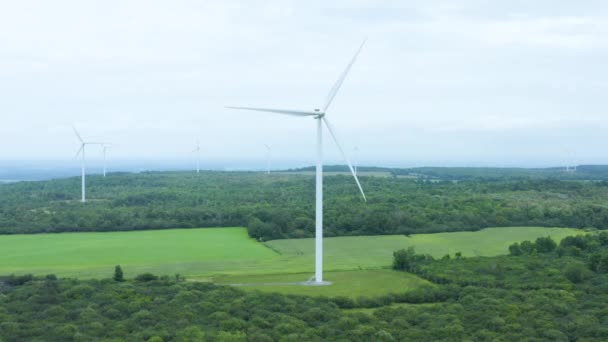 Spinning Windmills Generate Renewable Energy Windmill Farm Aerial Drone View — Stock video