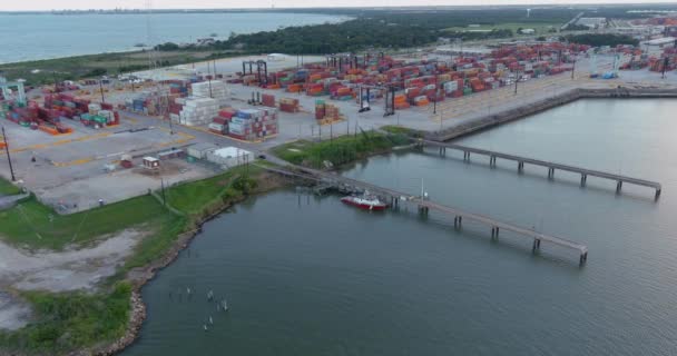 Aerial Establishing Shot Large Shipping Port Porte Texas — Wideo stockowe