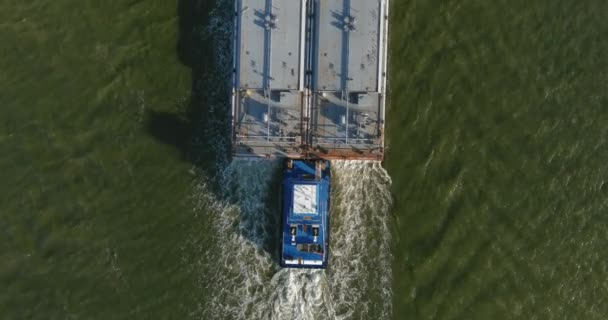 Aerial Establishing Shot Large Tanker Boat Water — Stockvideo