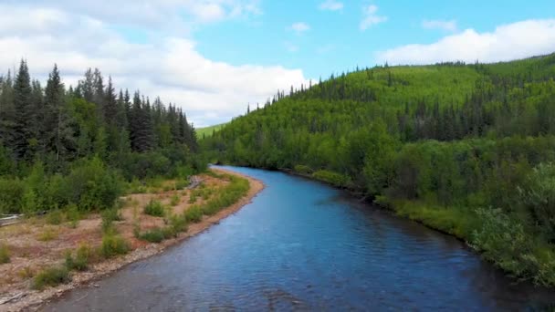 Drone Video Dolly Shot Chena River Angel Rocks Trailhead Chena — Stok Video