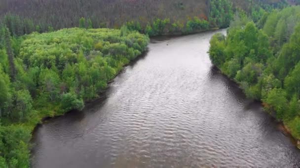 Drone Video Slow Moving Chena River Chena Hot Springs Alaska — Stockvideo