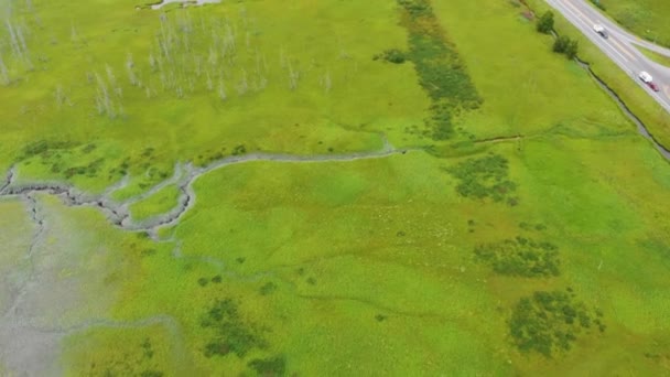 Cinematic Drone Video Marsh Looking Turnagain Arm Bay Glacier Creek — Stock video