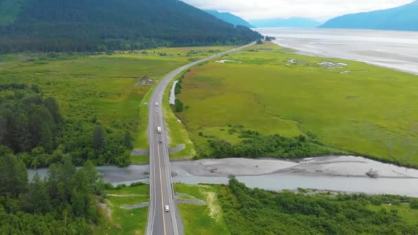 Cinematic Drone Video Marsh Turnagain Arm Bay Glacier Creek Seward — Stock video