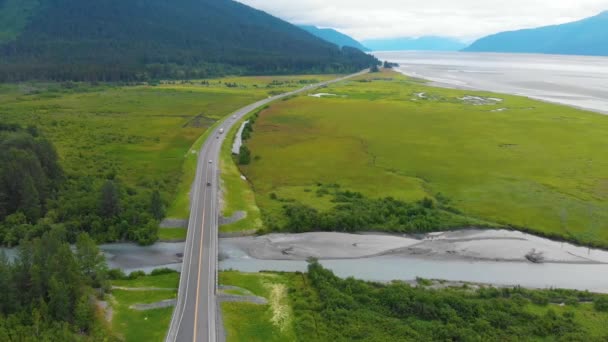 Cinematic Drone Video Truck Right Marsh Turnagain Arm Bay Glacier — Stock Video