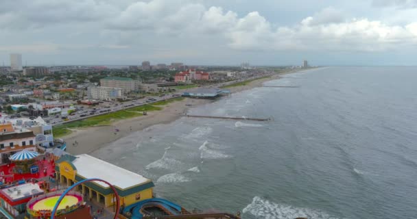 Aerial View Pier Coastal Area Galveston Island Texas — Stock video