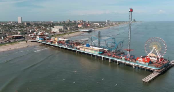 Aerial View Pier Coastal Area Galveston Island Texas — Video Stock