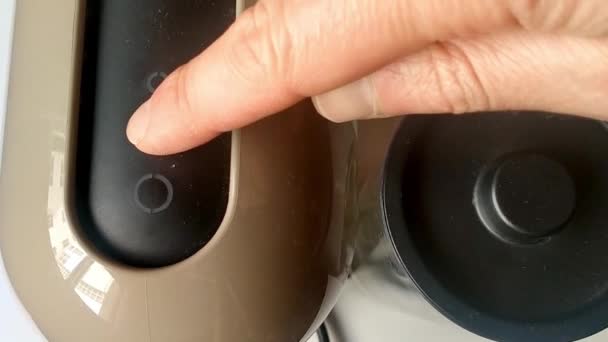 Nespresso Coffee Machine Seen Flat Capacitive Button Pressed Male Hand — Stock video