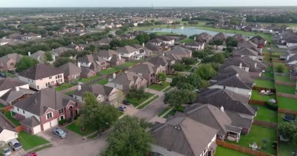 Aerial Middle Class Suburban Neighborhood Just Houston Texas — Stock Video