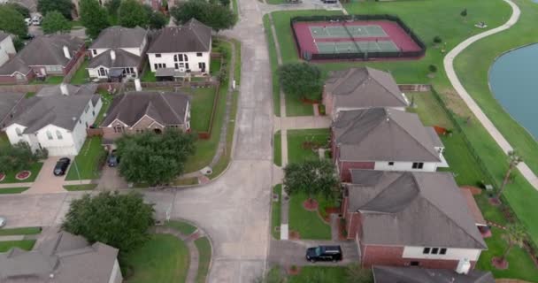 Aerial Middle Class Suburban Neighborhood Just Houston Texas — Stock video