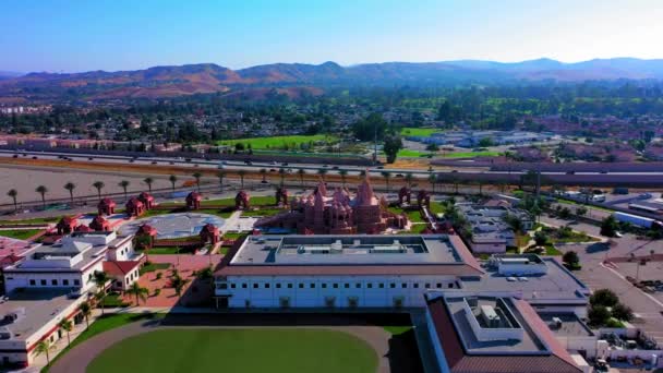 Drone View Flying Hindu Temple Los Angeles California — Stock videók