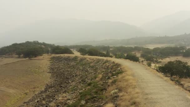Slowly Rising Drone Aerial Showing Drought Smokey Conditions Summer Smoke — Stok video