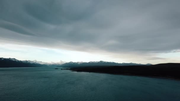 Aerial View Lake Pukaki New Zealand Large Clouds — Wideo stockowe