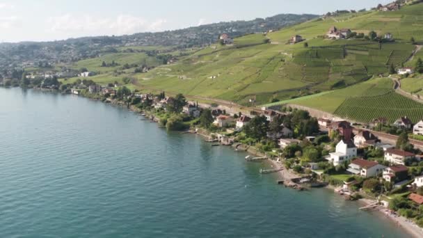 Jib Beautiful Lakeside Houses — Vídeo de stock