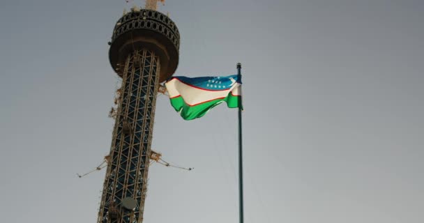 Tower Tashkent Uzbekistan Flag — Stockvideo