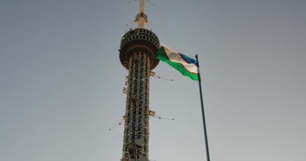 Tower Tashkent Uzbekistan Flag — Stockvideo