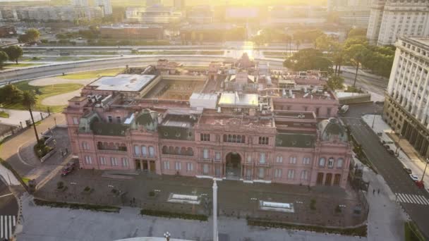 Воздушный Беспилотник Пролетел Над Президентским Розовым Домом Аргентинском Городе Каса — стоковое видео