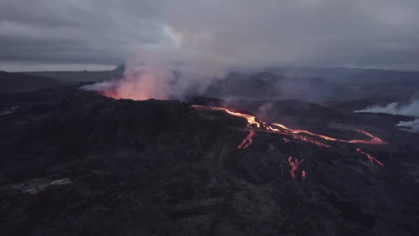 Aerial View Magma Coming Out Crater Hole Earth Surface Tracking — Stock Video