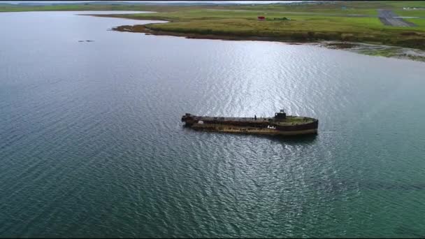 Slow Motion Wreck Juniata Old Abandoned Ship Inganess Bay Mainland — Vídeo de stock