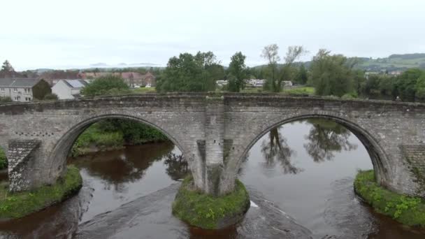 Slow Motion Flying While Looking Stirling Old Bridge Scotland — Video