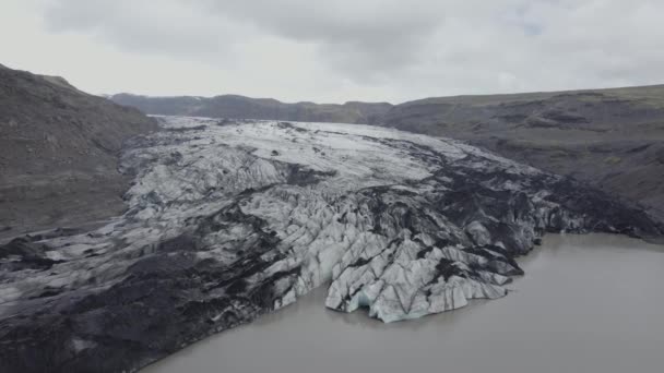 Aerial Drone View Solheimajokull Glacier Gloomy Overcast Iceland — Video Stock
