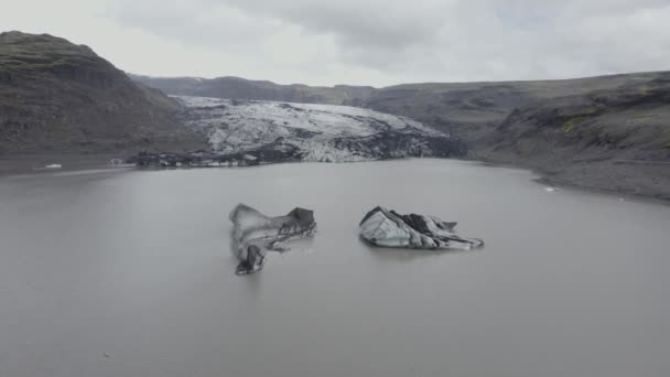 Aerial Drone View Ice Blocks Solheimajokull Glacier Iceland — ストック動画
