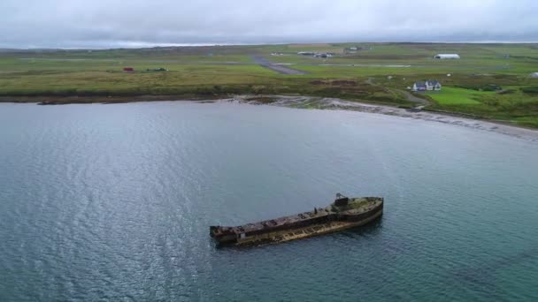 Slow Motion Wreck Juniata Old Abandoned Ship Inganess Bay Mainland — Video Stock